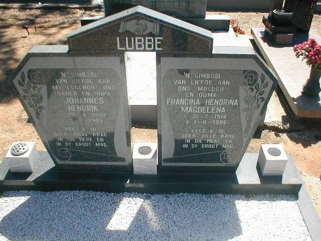 LUBBE Johannes Hendrik 1909-1985 &amp; Francina Hendrina Magdalena 1914-1986