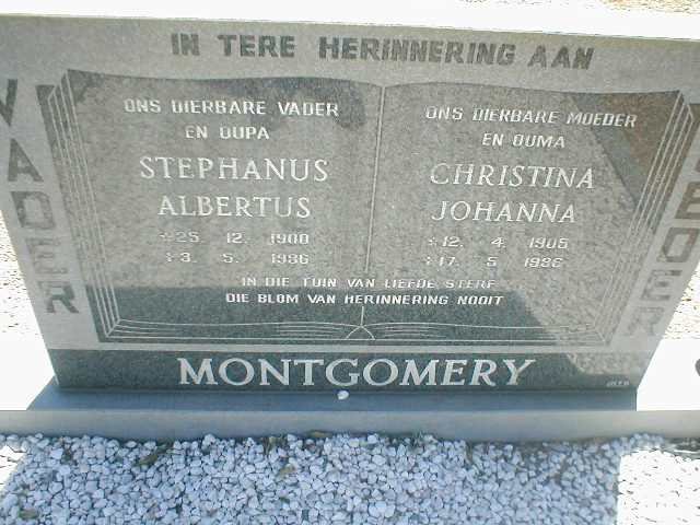 MONTGOMERY Stephanus Albertus 1900-1986 &amp; Christina Johanna 1905-1986