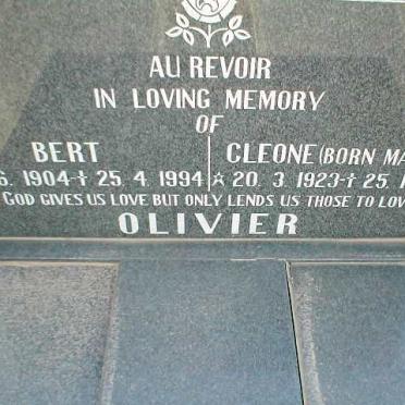 OLIVIER Bert 1904-1994 &amp; Cleone MATHIE 1923-1990