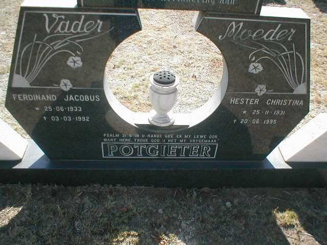 POTGIETER Ferdinand Jacobus 1933-1992 &amp; Hester Christina 1931-1995