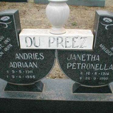 PREEZ Andries Adriaan, du 1911-1985 &amp; Janetha Petronella 1914-1999