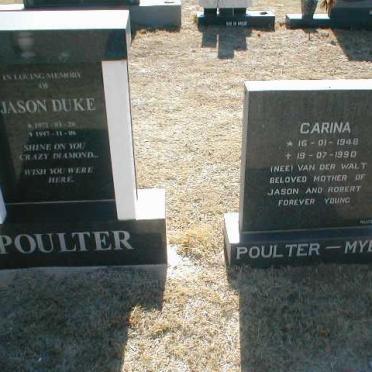 POULTER Jason Duke 1972-1997 &amp; POULTER-MYBURG Carina nee VAN DER WALT 1948-1990