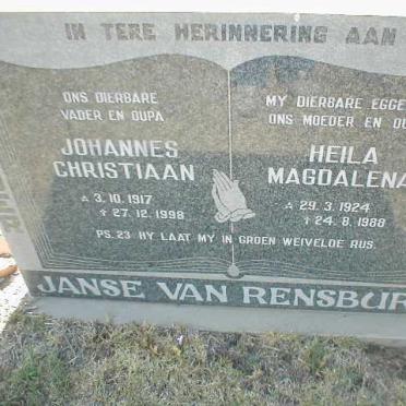 RENSBURG Johannes Christiaan, Janse van 1917-1998 &amp; Heila Magdalena 1924-1988