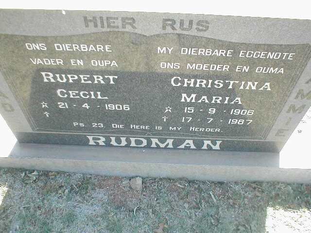 RUDMAN Rupert Cecil 1906- &amp; Christina Maria 1906-1987