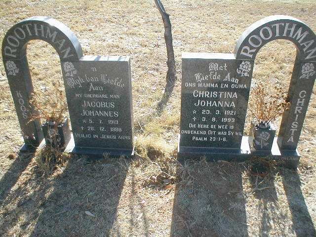 ROOTHMAN Jacobus Johannes 1913-1988 &amp; Christina Johanna 1921-1993