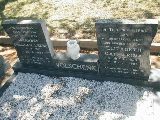 VOLSCHENK Johannes Christian Erens 1916-1987 &amp; Elizabeth Catharina 1926-1984