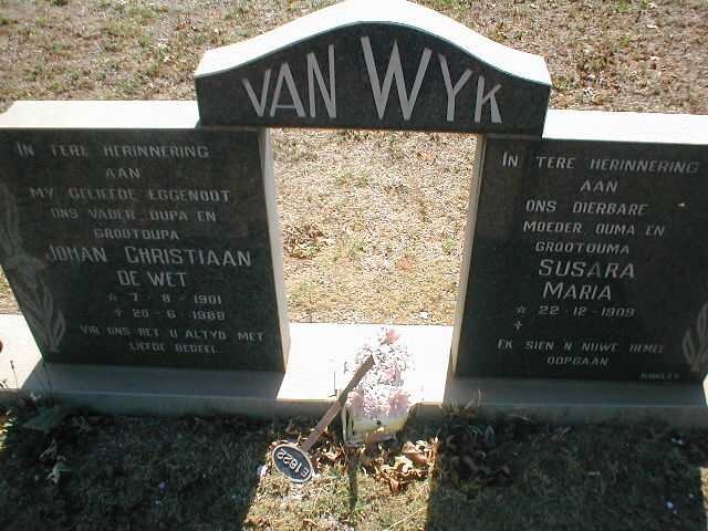 WYK Johan Christiaan de Wet, van 1901-1988 &amp; Susara Maria 1909-