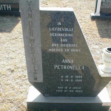WESTHUIZEN Anna Petronella, van der 1894-1989