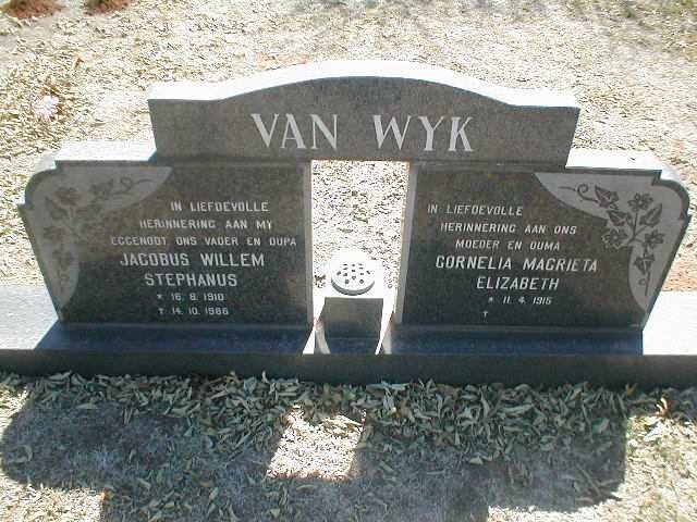 WYK Jacobus Willem Stephanus, van 1910-1986 &amp; Cornelia Magrieta Elizabeth 1915-