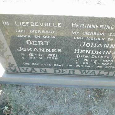 WALT Gert, van der 1921-1996 &amp; Johanna Hendrina DELPORT 1925-1987