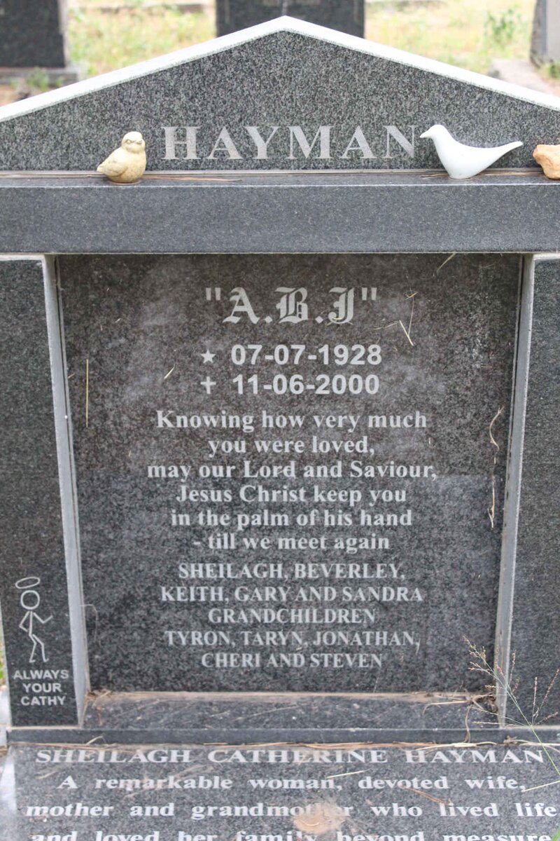 HAYMAN A.B.J. 1928-2000 &amp; Sheilagh Catherine nee CUNNINGHAM 1932-2013