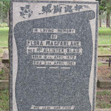 MacFARLANE Flora formerly BLAIR nee Mc ALLISTER 1879-1921