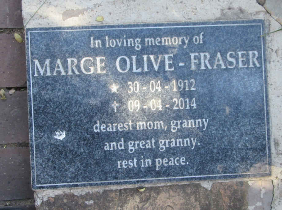 FRASER Marge OLIVE- 1912-2014