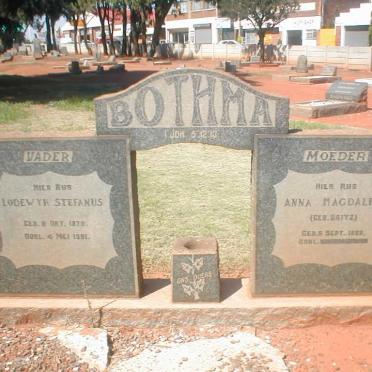 BOTHMA Lodewyk Stefanus 187?-1951 &amp; Anna Magdalena BRITZ 1889-