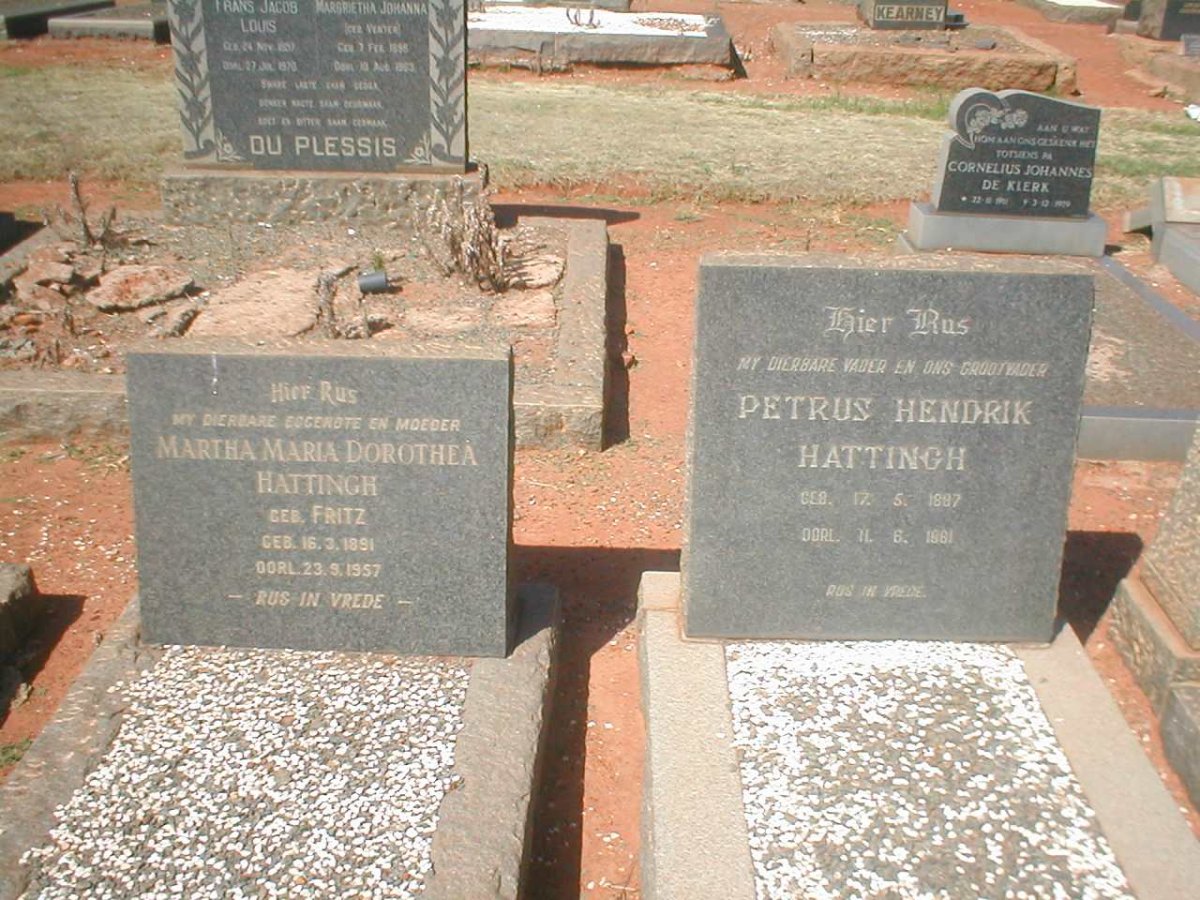 HATTINGH Petrus Hendrik 1887-1961 &amp; Martha Maria Dorothea FRITZ 1891-1957