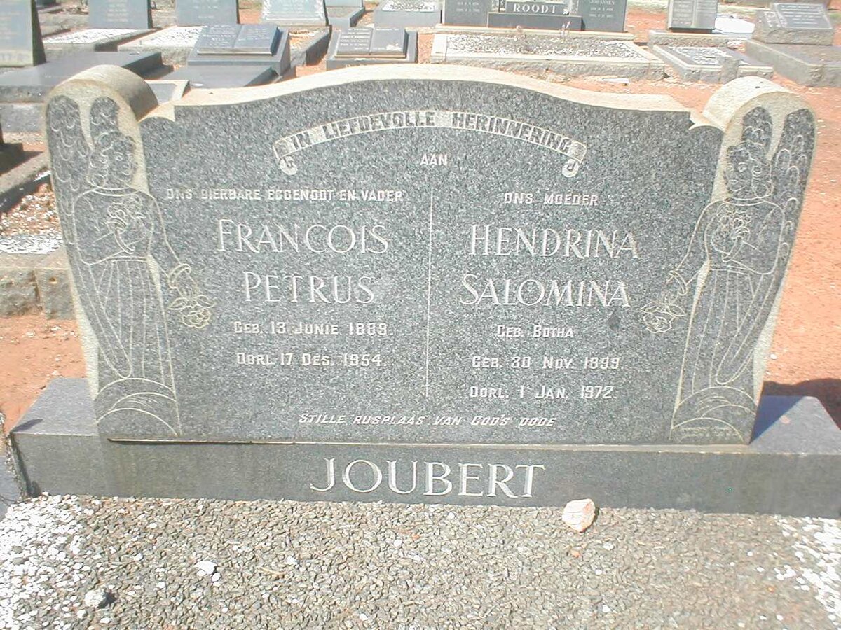 JOUBERT Francois Petrus 1889-1954 &amp; Hendrina Salomina BOTHA 1899-1972
