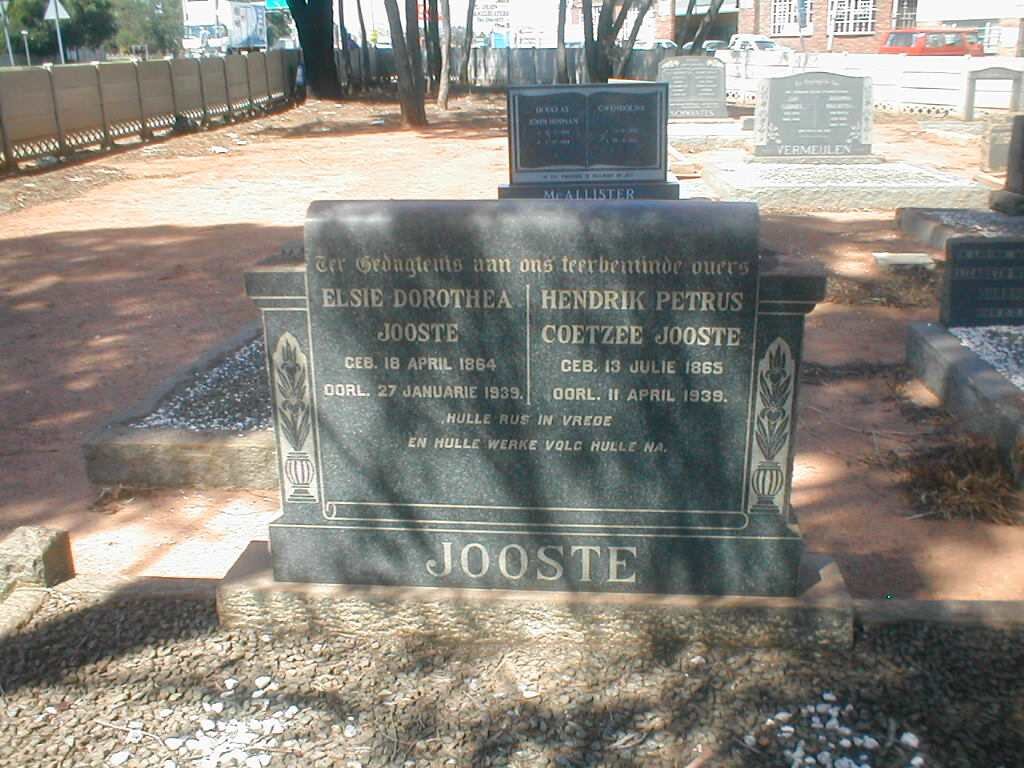 JOOSTE Hendrik Petrus Coetzee 1865-1939 &amp; Elsie Dorothea 1864-1939
