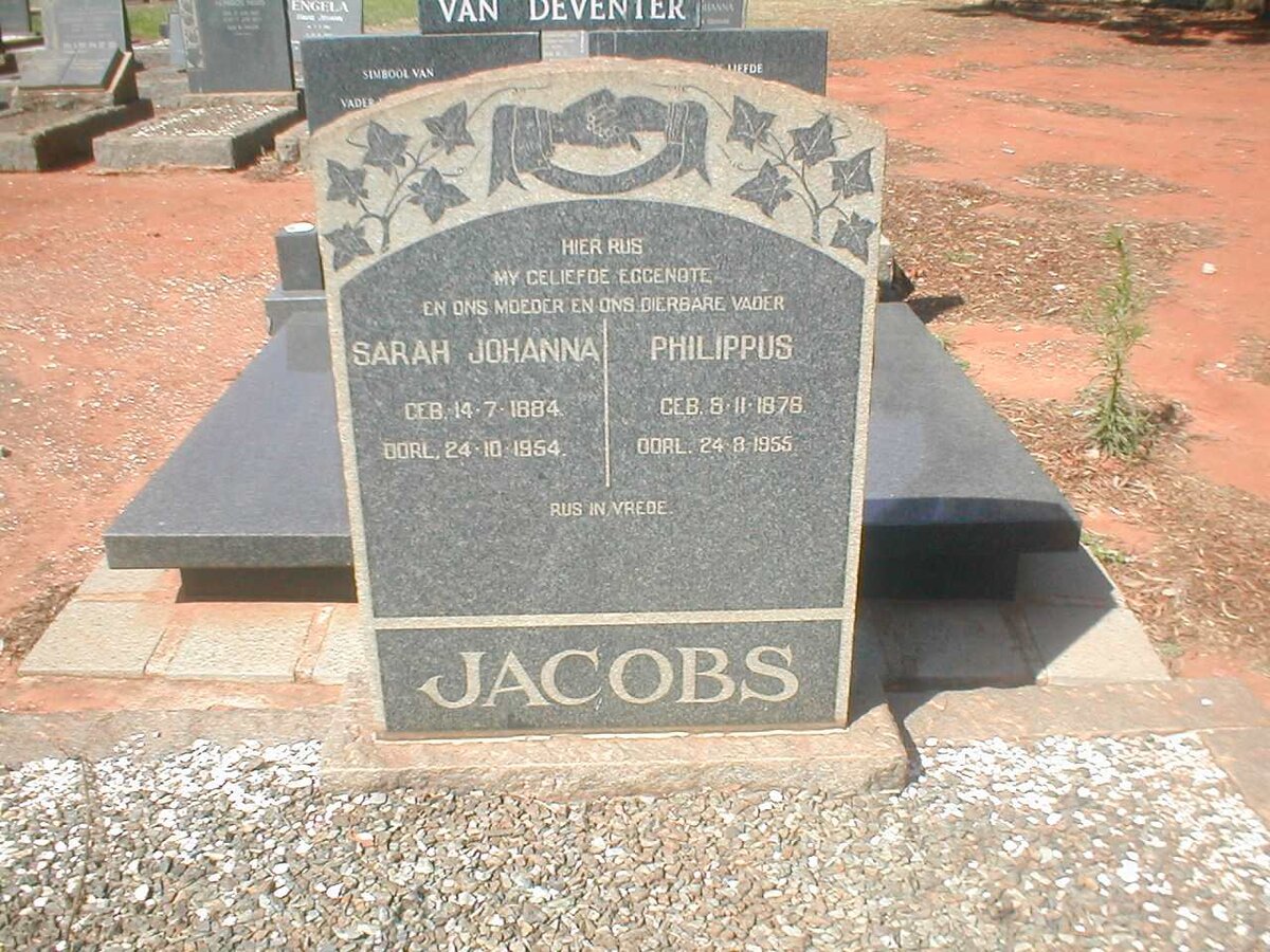 JACOBS Philipus 1878-1955 &amp; Sarah Johanna 1884-1954