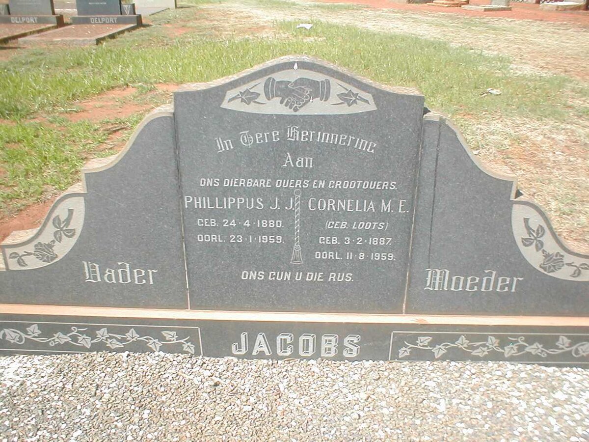 JACOBS Phillippus J.J. 1880-1959 &amp; Cornelia M.E. LOOTS 1887-1959
