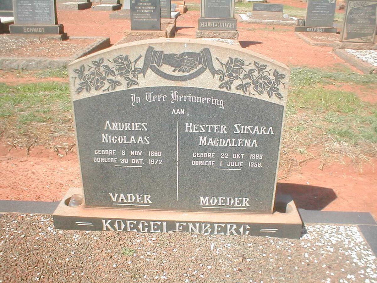 KOEGELENBERG Andries Nicolaas 1890-1972 &amp; Hester Susara Magdalena 1893-1958