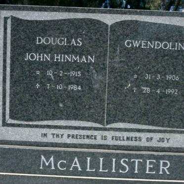 McALLISTER Douglas John Hinman 1915-1984 &amp; Gwendoline 1906-1992
