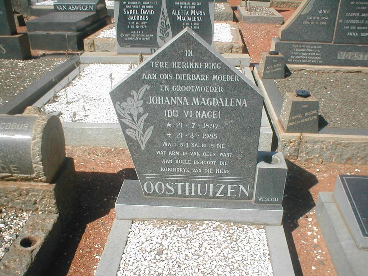 OOSTHUIZEN Johanna Magdalena nee DU VENAGE 1897-1985