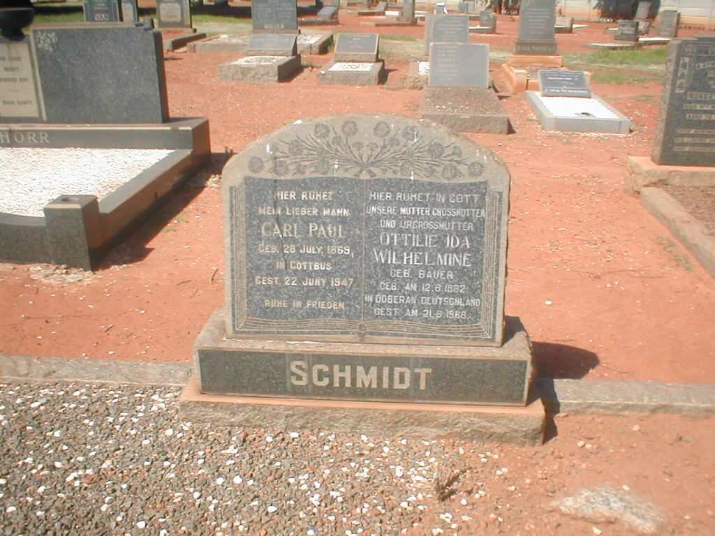 SCHMIDT Carl Paul 1869-1947 &amp; Ottilie Ida Wilhelmina BAUER 1882-1968