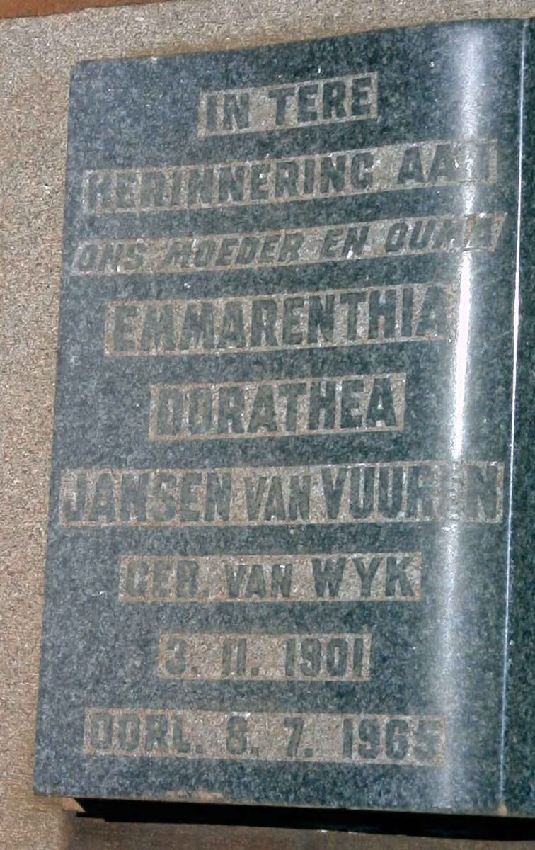 VUUREN Emmarenthia Dorathea, Jansen van nee VAN WYK 1901-1965