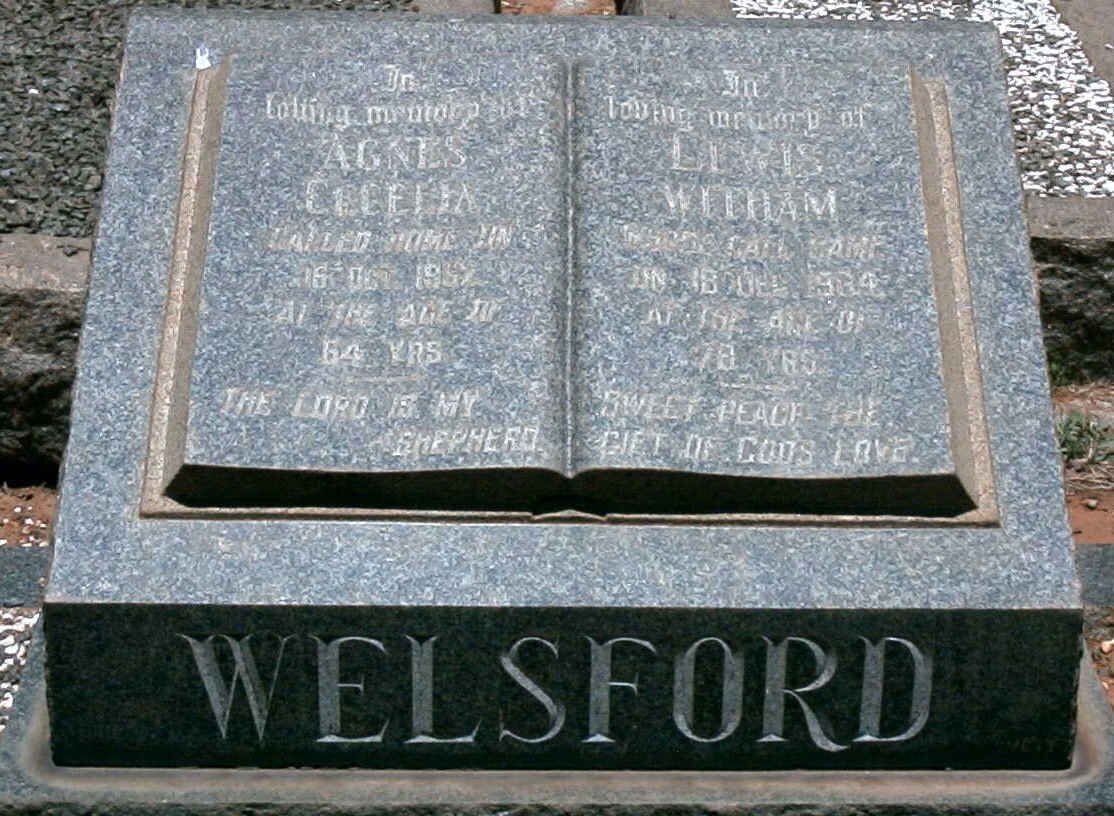 WELSFORD  Lewis Witham -1964 &amp; Agnes Cecelia -1952