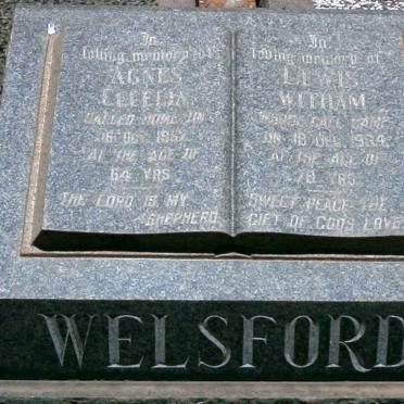 WELSFORD  Lewis Witham -1964 &amp; Agnes Cecelia -1952