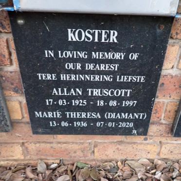 KOSTER Allan Truscott 1925-1997 &amp; Marie Theresa DIAMANT 1936-2020