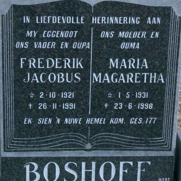 BOSHOFF Frederik Jacobus 1921-1991 &amp; Maria Magaretha 1931-1998