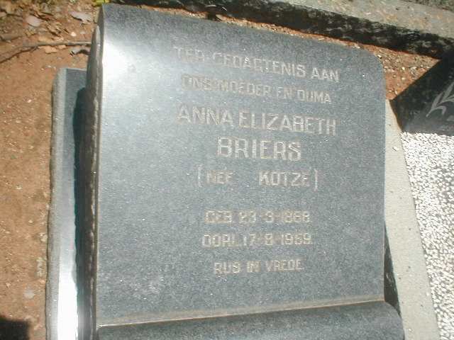 BRIERS Anna Elizabeth nee KOTZE 1868-1959