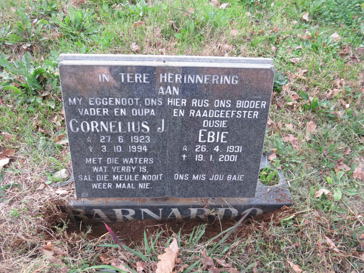 BARNARDO Cornelius J. 1923-1994 &amp; Ebie 1931-2001