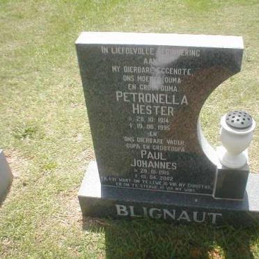 BLIGNAUT Paul Johannes 1995-2002 &amp; Petronella Hester 1914-1995