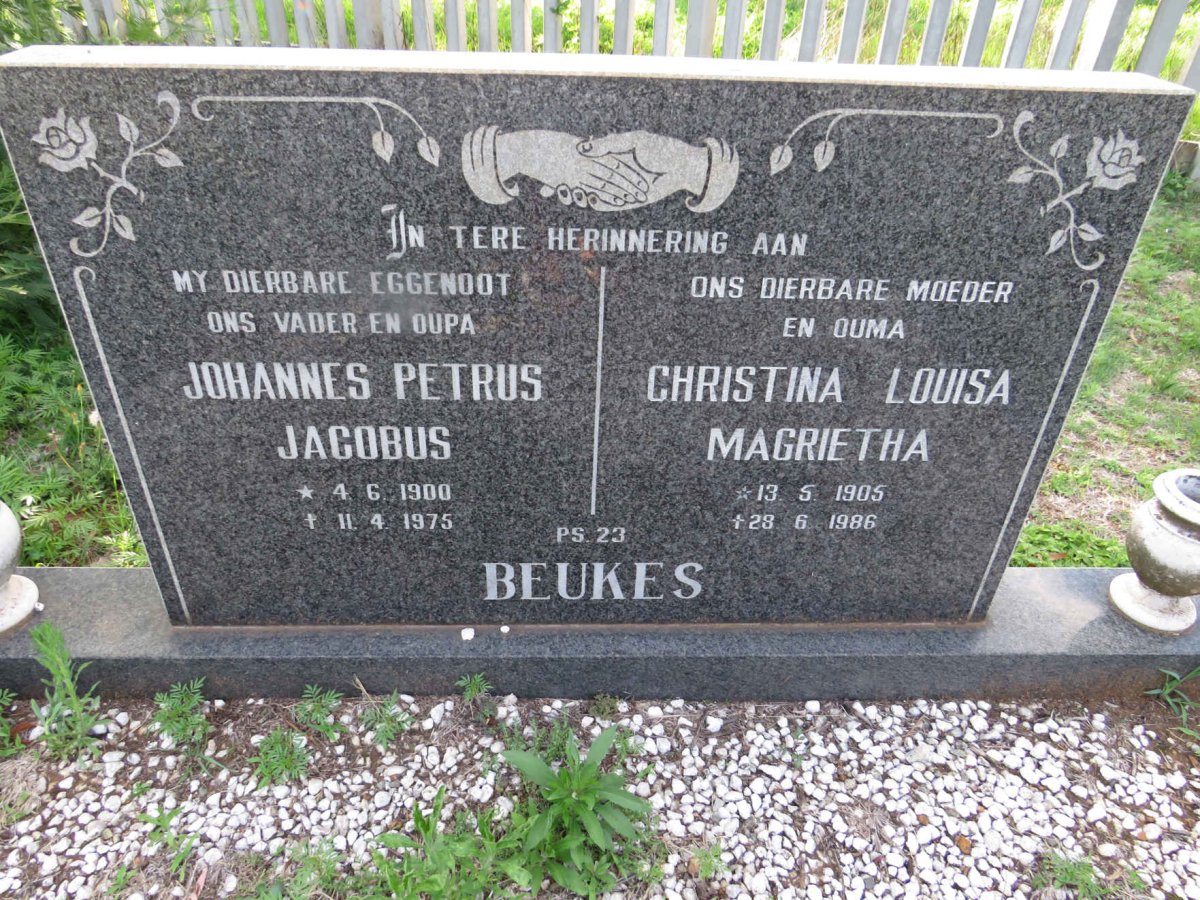 BEUKES Johannes Petrus Jacobus 1900-1975 &amp; Christina Louisa Magrietha 1905-1986