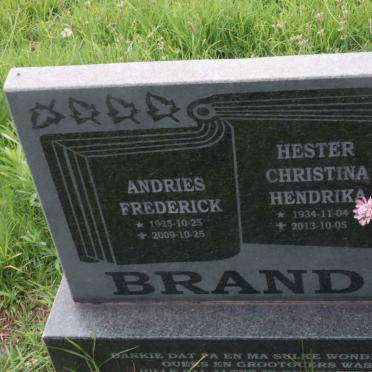 BRAND Andries Frederick 1925-2009 &amp; Hester Christina Hendrika 1934-2013