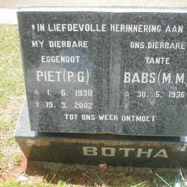 BOTHA P.G. 1930-2002 &amp; M.M. 1936-