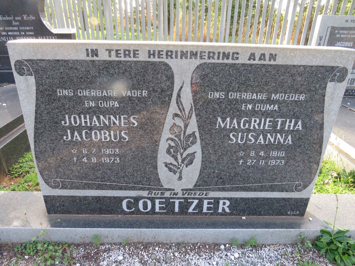 COETZER Johannes Jacobus 1903-1973 &amp; Magrietha Susanna 1910-1973