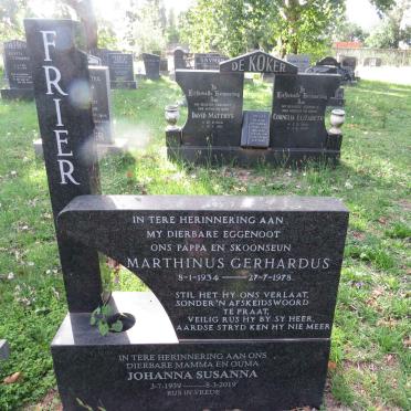 FRIER Marthinus Gerhardus 1934-1978 &amp; Johanna Susanna 1939-2019