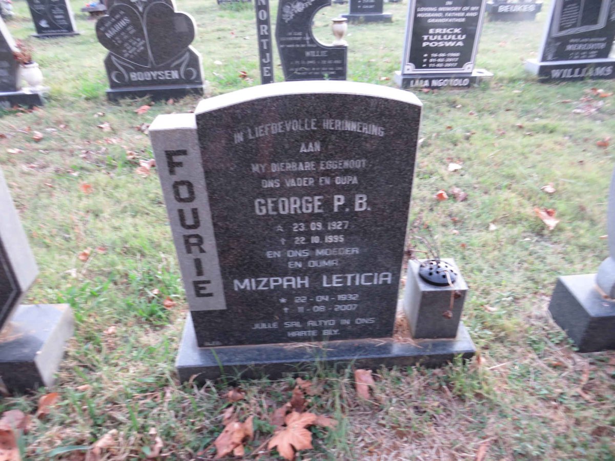FOURIE George P.B. 1927-1995 &amp; Mizpah Leticia 1932-2007