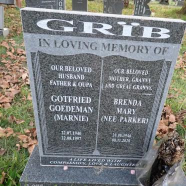 GRIB Gotfried Goedeman 1940-1997 &amp; Brenda Mary PARKER 1946-2020