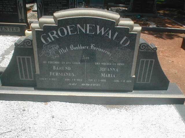 GROENEWALD Barend Hermanus 1892-1963 &amp; Johanna Maria 1900-1984