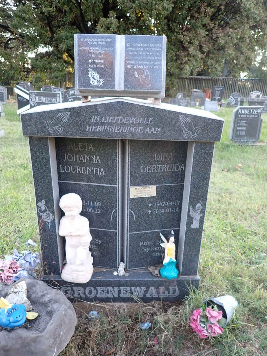 GROENEWALD Aleta Johanna Lourentia 1968-1995 :: GROENEWALD Dina Gertruida 1947-2014 :: GROENEWALD Jacobus Hermanus Johannes 1947-2019 :: POTGIETER M. 1971-2020