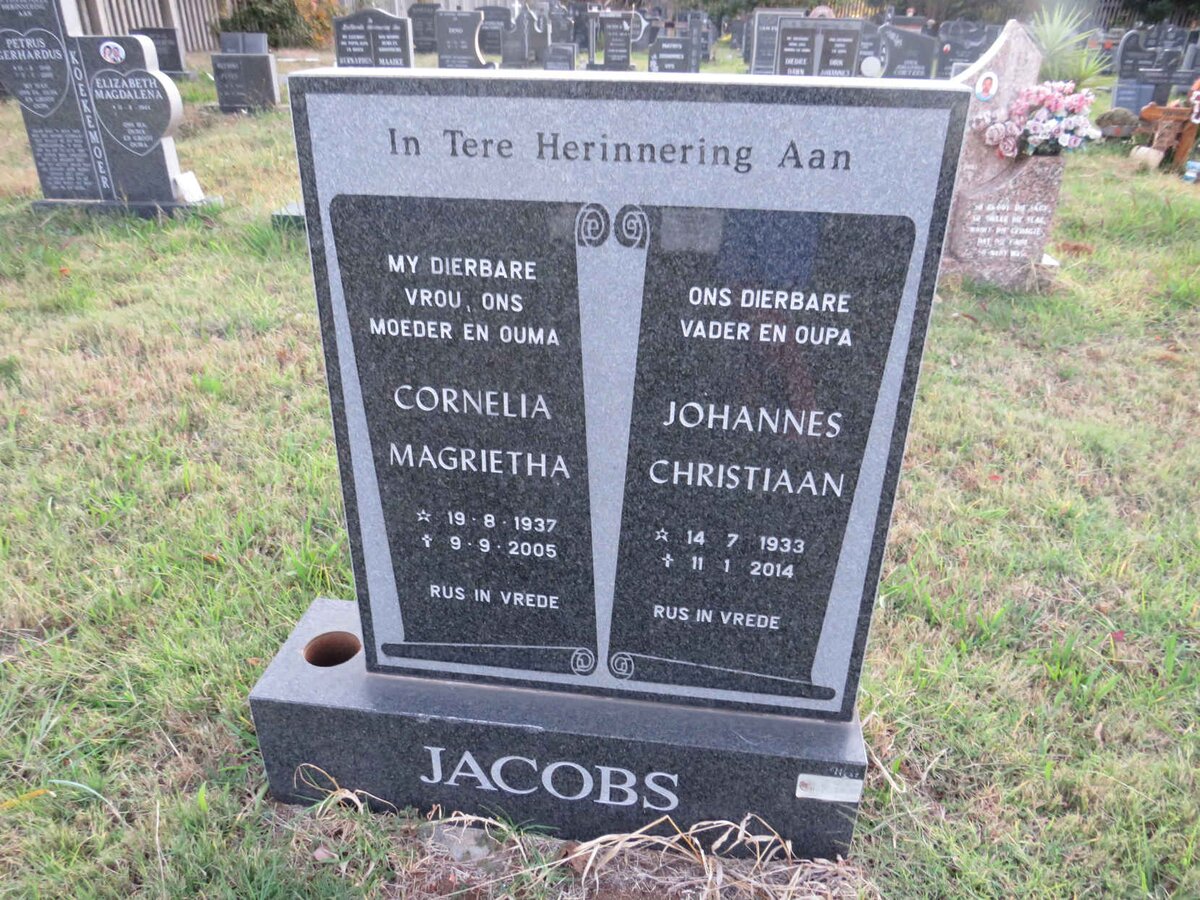 JACOBS Johannes Christiaan 1933-2014 &amp; Cornelia Magrietha 1937-2005