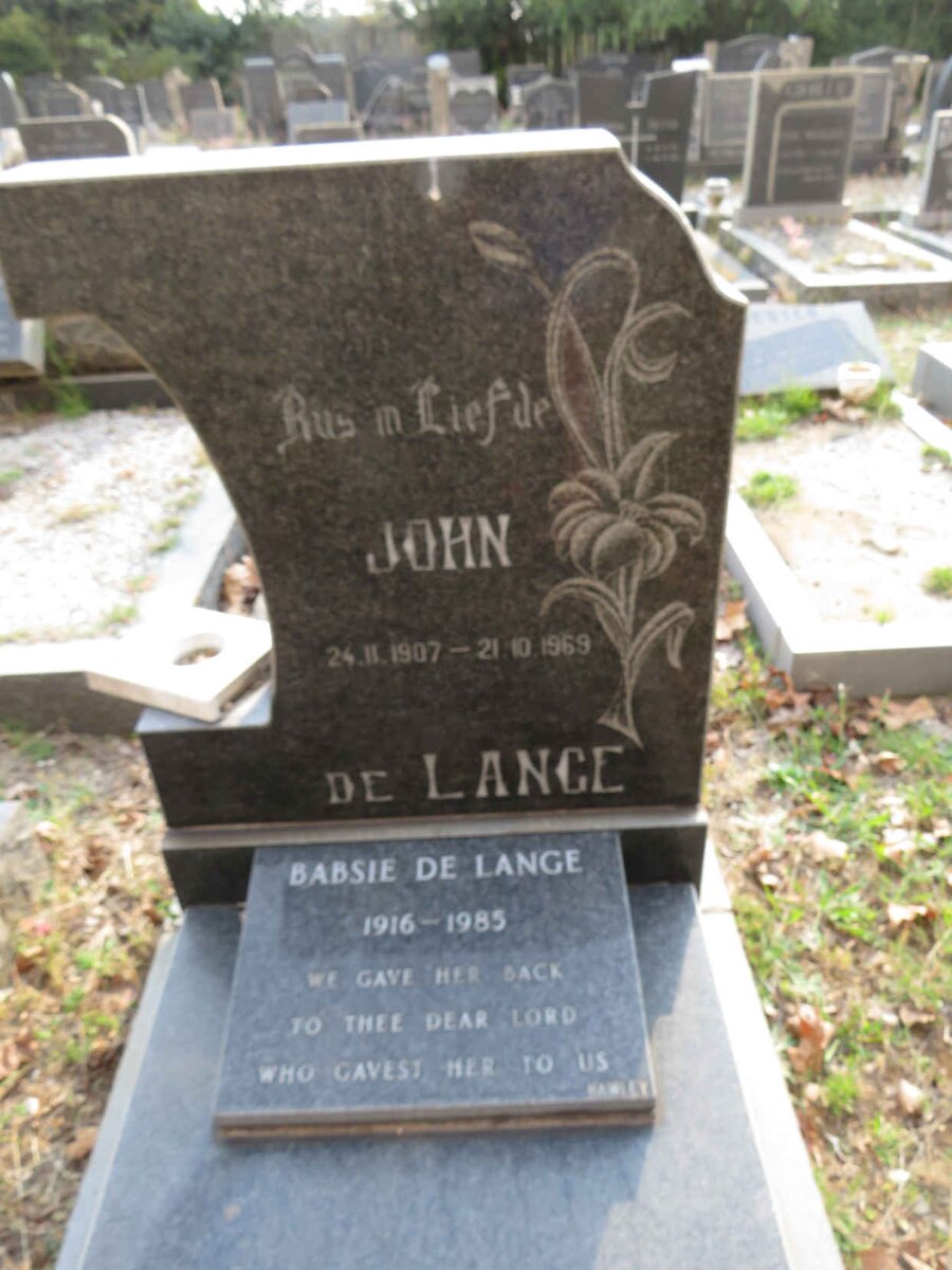 LANGE John, de 1907-1969 &amp; Babsie 1916-1985