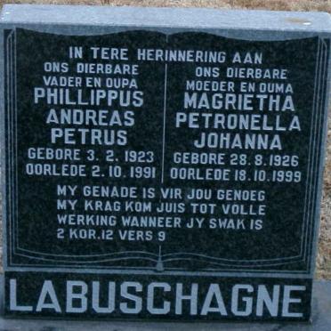 LABUSCHAGNE Phillippus Andreas Petrus 1923-1991 &amp; Magrietha Petronella Johanna 1926-1999