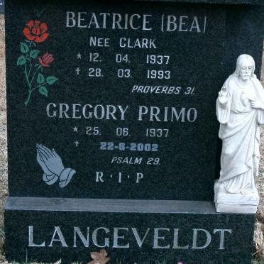 LANGEVELDT Gregory Primo 1937-2002 &amp; Beatrice CLARK 1937-1993