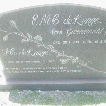 LANGE H.C., de 1894-1970 &amp; E.M.C. GROENEWALD 1899-1980