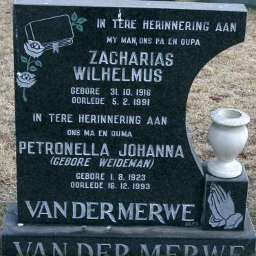 MERWE Zacharias Wilhelmus, van der 1916-1991 &amp; Petronella Johanna WEIDEMAN 1923-1993